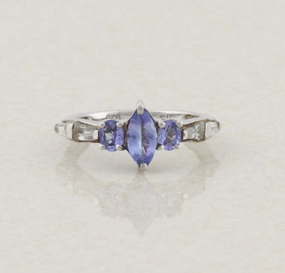 Sterling Silver Natural Tanzanite & White Zircon Ring Size 5 1/4 Woman Teen kid